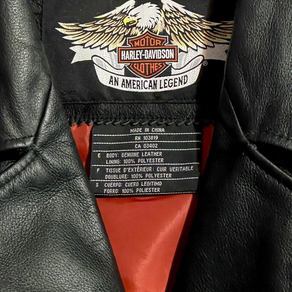 Harley-Davidson Women’s Black Leather Jacket – Studded Flame Back Size 1W - Picture 3 of 6